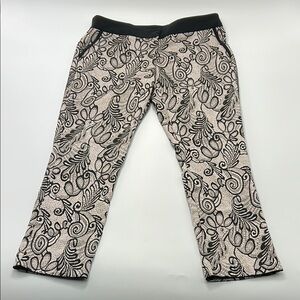 Worthington Paisley Jacquard Cropped Trousers Ankle Pants  Career Office Tan